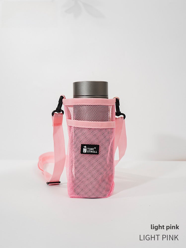 Outdoor water cup cover protective bag grid strap, can be hung obliquely mineral water spring beverage milk tea thermos cup cover bag(light pink) - Image 1