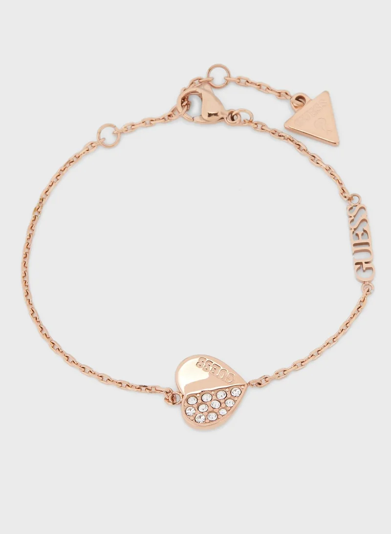 GUESS Plain And Pave Heart Stud Earrings & Bracelet Set