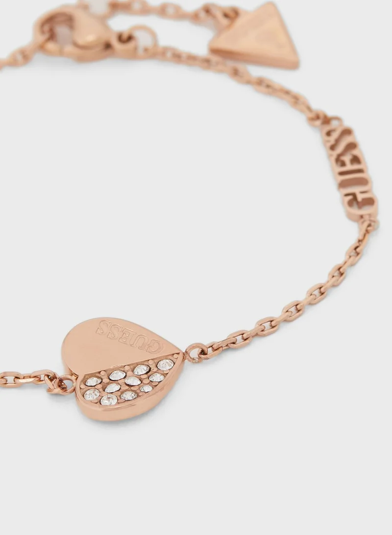 GUESS Plain And Pave Heart Stud Earrings & Bracelet Set