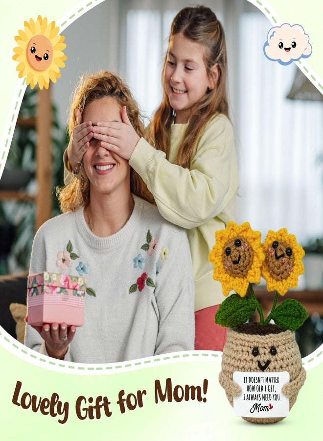 OASSIE Birthday Gifts for Mom from Daughter Son - Mini Handmade Positive Sunflowers Crochet with Message Card - Mom Gifts for Mother Mother in Law Mama Grandma, Emotional Support Crochet - Image 2