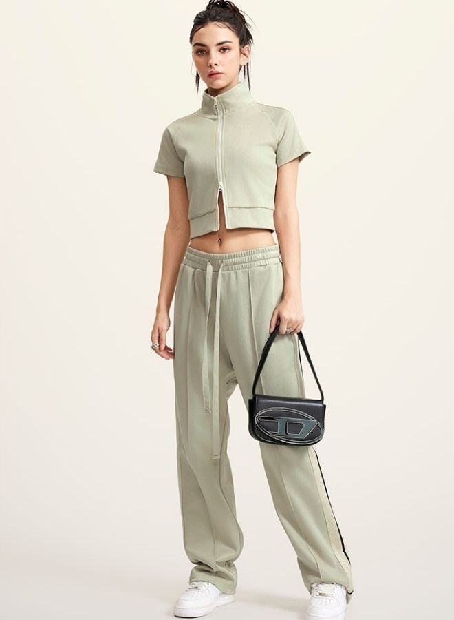Mei Stylish Women's High Neck Zip Up Short Sleeve Crop Top  - Image 5