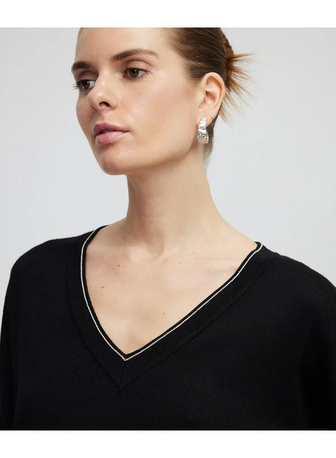 ابيكول سترة تريكو مرصعة بأحجار الراين