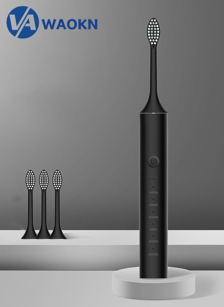 WAOKN Rechargeable Sonic Electric Toothbrush High-frequency Vibration IPX7 Waterproof Power Toothbrush 6 Modes Adjustable and Smart Electric Toothbrush with 4 Detachable Soft-bristle Brush Heads - Image 1