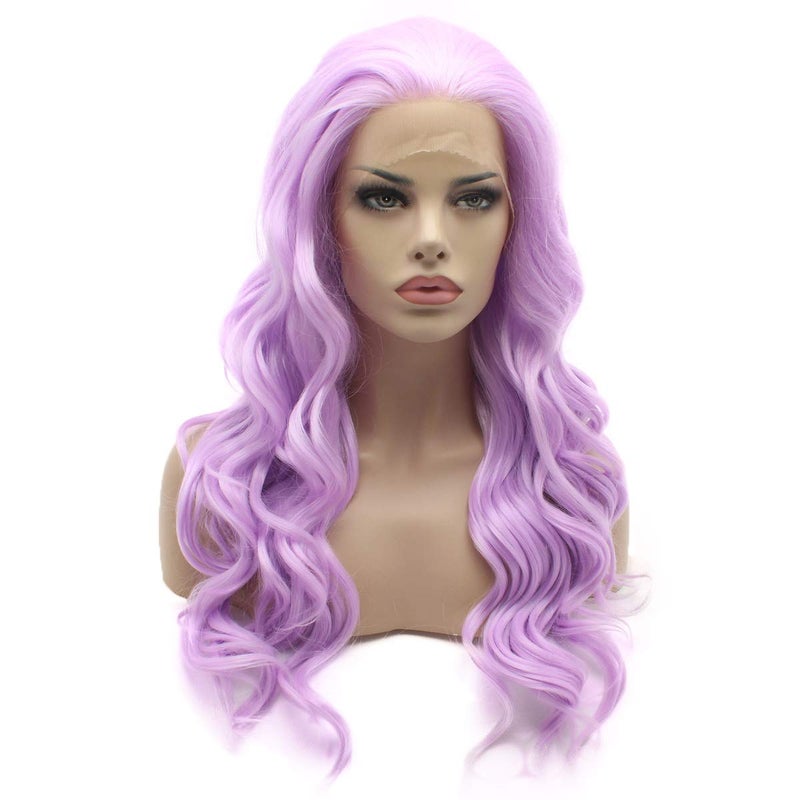 Lushy Long 24inch Wavy Light Purple Wig Heavy Density Heat Resistant Realistic Synthetic Lace Front Wig