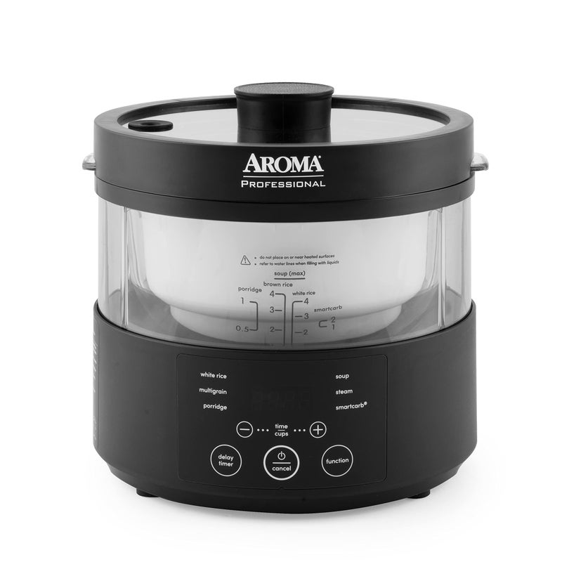Aroma Aroma Housewares Professional 8Cup Cooked SmartCarb Multicooker and FlavorLock Food Steamer for LowCarb Rice and Grains Glass Inner Pot Black AMC800 Transparent Glass 4 Cup Uncooked Rice 