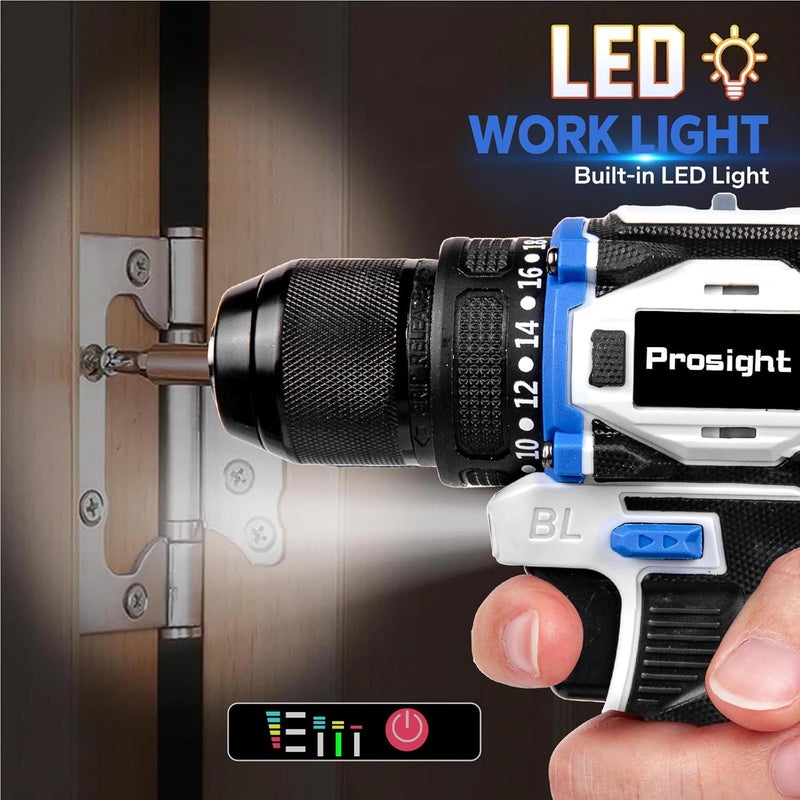 58V Cordless Drill, Brushless Power Drill Set With 2 Batteries And Charger,3/8-Inch Chuck Electric Drill Driver,25 Torque Setting,2 Variable Speed, Led Light, Drill/Driver Bits Included - Image 4