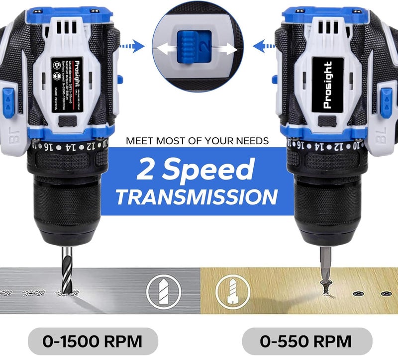 58V Cordless Drill, Brushless Power Drill Set With 2 Batteries And Charger,3/8-Inch Chuck Electric Drill Driver,25 Torque Setting,2 Variable Speed, Led Light, Drill/Driver Bits Included - Image 5