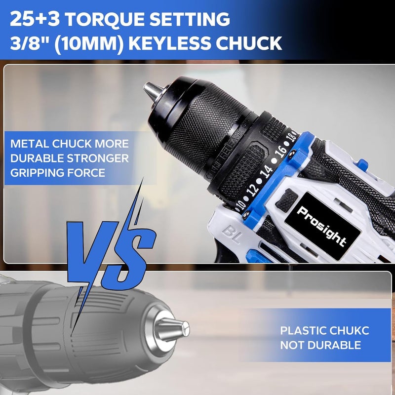 58V Cordless Drill, Brushless Power Drill Set With 2 Batteries And Charger,3/8-Inch Chuck Electric Drill Driver,25 Torque Setting,2 Variable Speed, Led Light, Drill/Driver Bits Included - Image 2