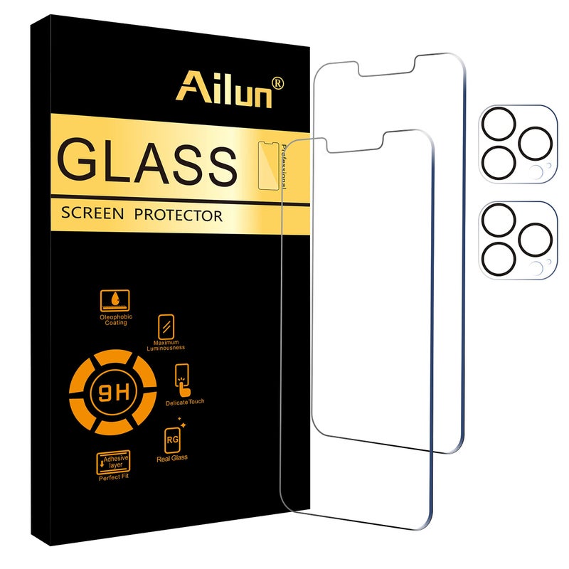 Ailun 2Pack Screen Protector for iPhone 13 Pro [6.1 inch] Display 2021 + 2 Pack Camera Lens Protector, Tempered Glass Film,[9H Hardness] - HD [Not for iPhone 13 Pro Max] - Image 1