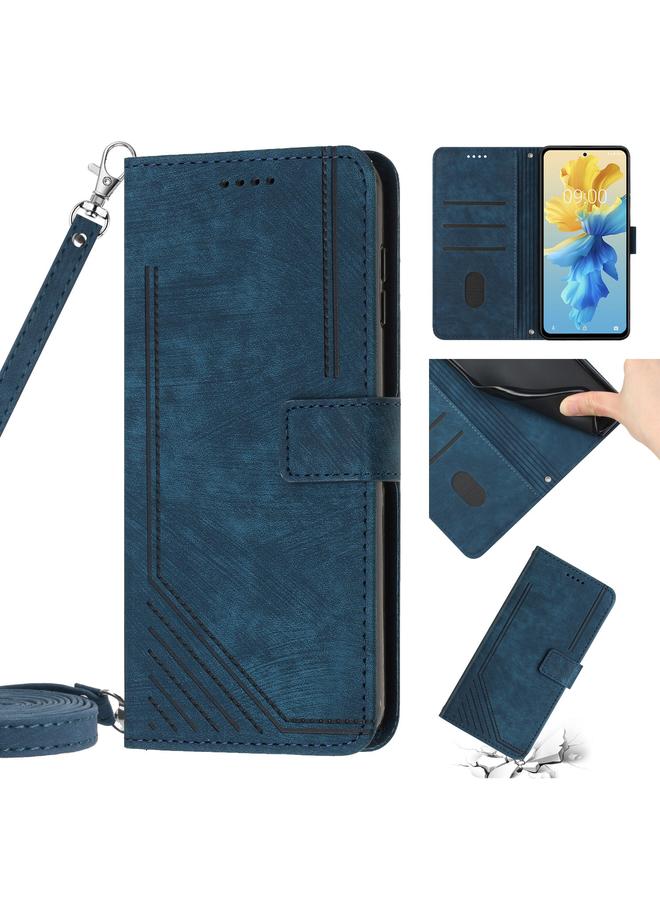 Zaboon Case For Infinix Note 11 Pro / Note 11s Skin Feel Stripe Pattern Leather Phone Case with Lanyard - Image 1