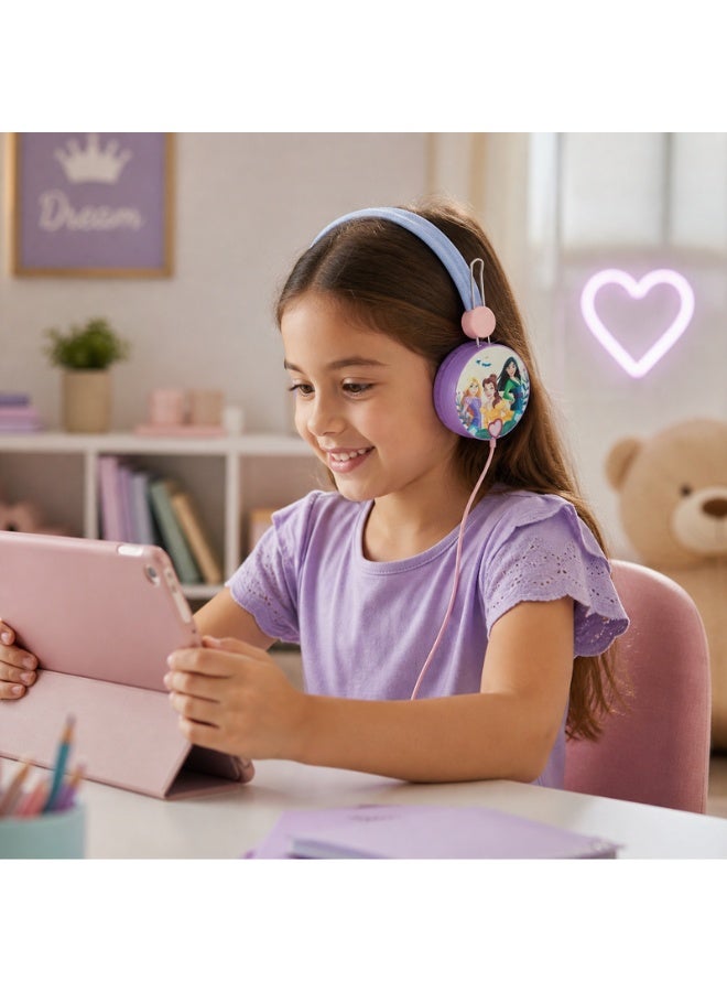 SMD Disney Princess Auxiliary Headphones with Stickers | Wired kids headphones with princess theme, aux connectivity, comfortable ear cushions, adjustable headband, and included stickers for fun personalization - Image 4
