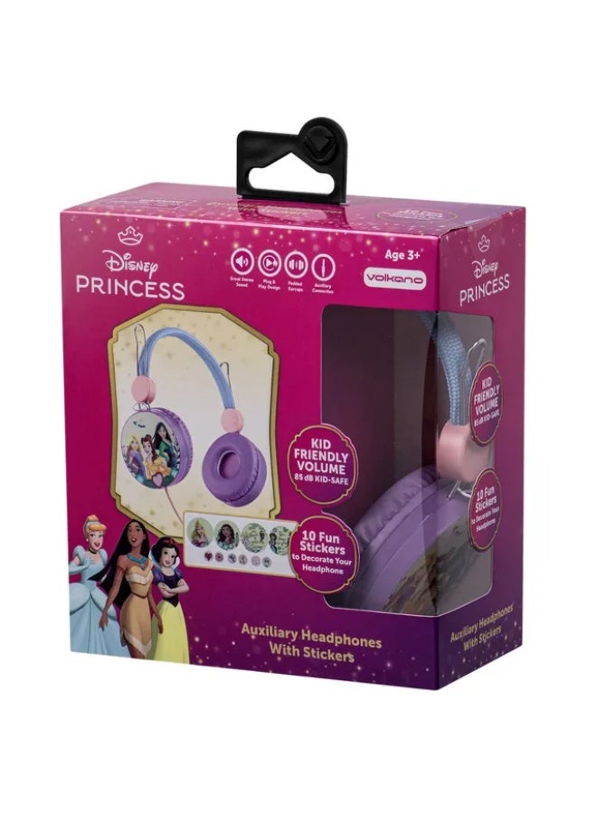 SMD Disney Princess Auxiliary Headphones with Stickers | Wired kids headphones with princess theme, aux connectivity, comfortable ear cushions, adjustable headband, and included stickers for fun personalization - Image 3