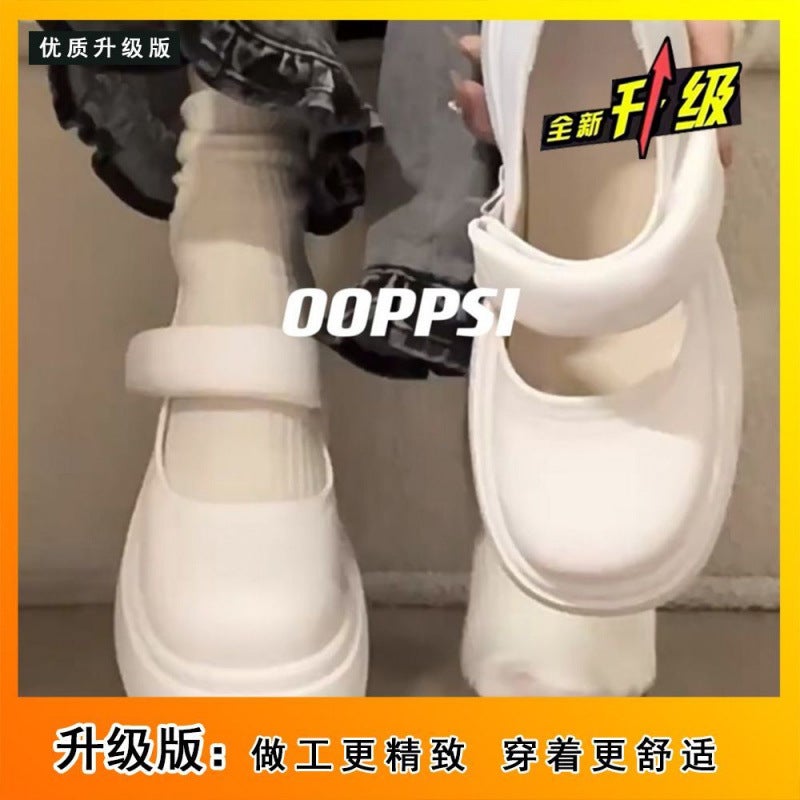 Solid Color Buckle Niche Design Shoes French Round Toe Thick Heeled Thick Bottom Magic Sticks Mary Jane Shoes - Image 1
