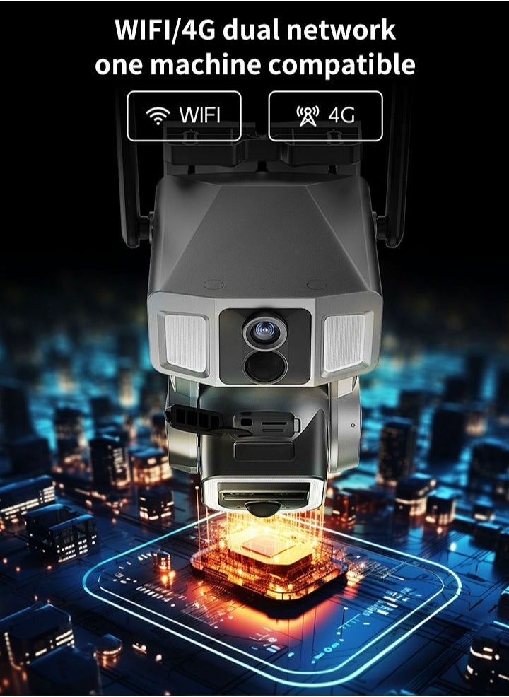 Generic - 4G & Wi-Fi Two Modes of Internet Access Multi-lens 4K/5MP Solar Powered PTZ Camera 360° View Video Surveillance System, Motion Detection, Full-Color Night Vision, 2-Way Audio, Pan Tilt, Cloud Storage - Image 1