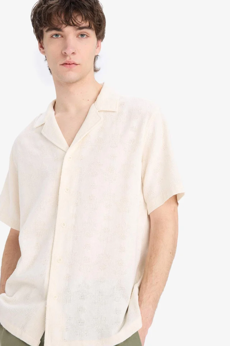 Defacto  Regular Fit Apache Neck Short Sleeve Shirt for Men | Best Price UAE
