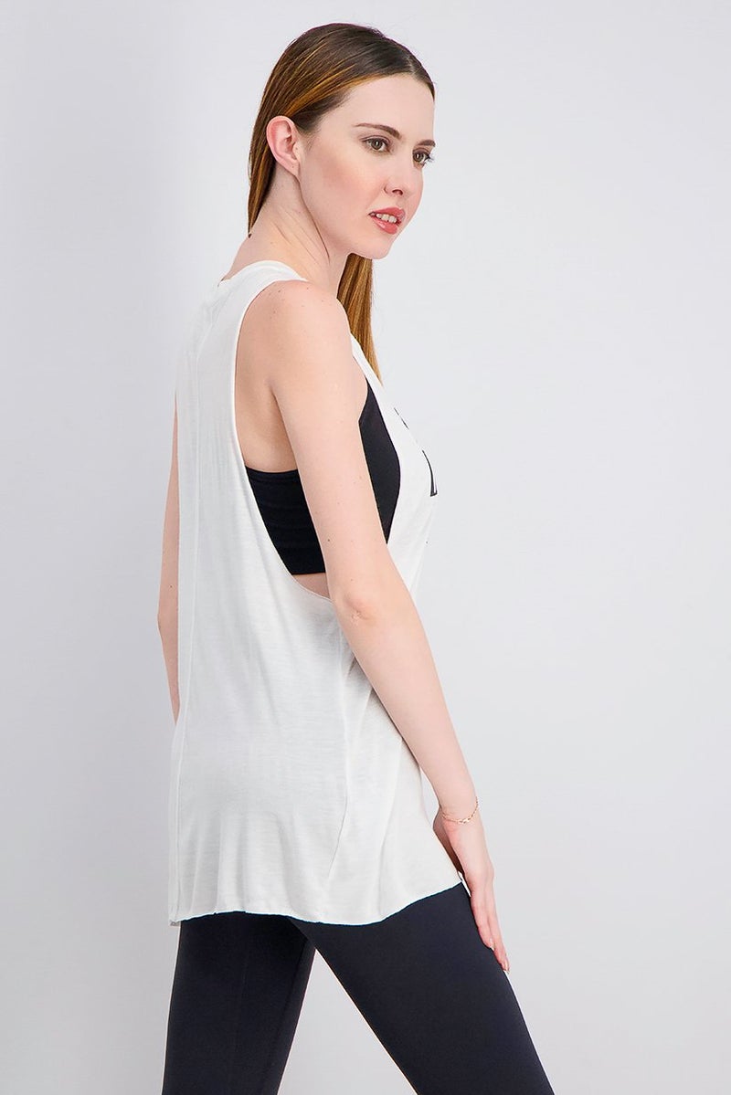 Reebok تي شيرت رياضي نسائي مناسب بفتحة عضلات، أبيض - Image 4