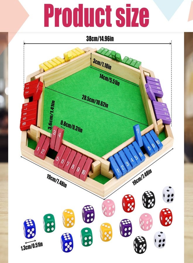 Guiqulai Shut The Box Game for 6 Players - Wooden Board Tabletop Family Math Game with 12+4 Dice - Image 2