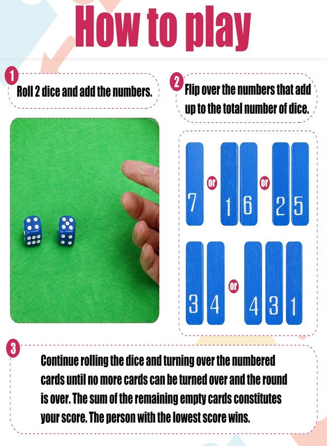 Guiqulai Shut The Box Game for 6 Players - Wooden Board Tabletop Family Math Game with 12+4 Dice - Image 4