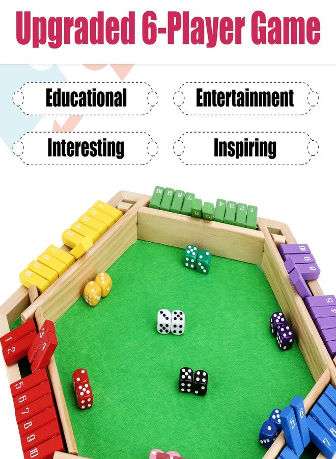 Guiqulai Shut The Box Game for 6 Players - Wooden Board Tabletop Family Math Game with 12+4 Dice - Image 5