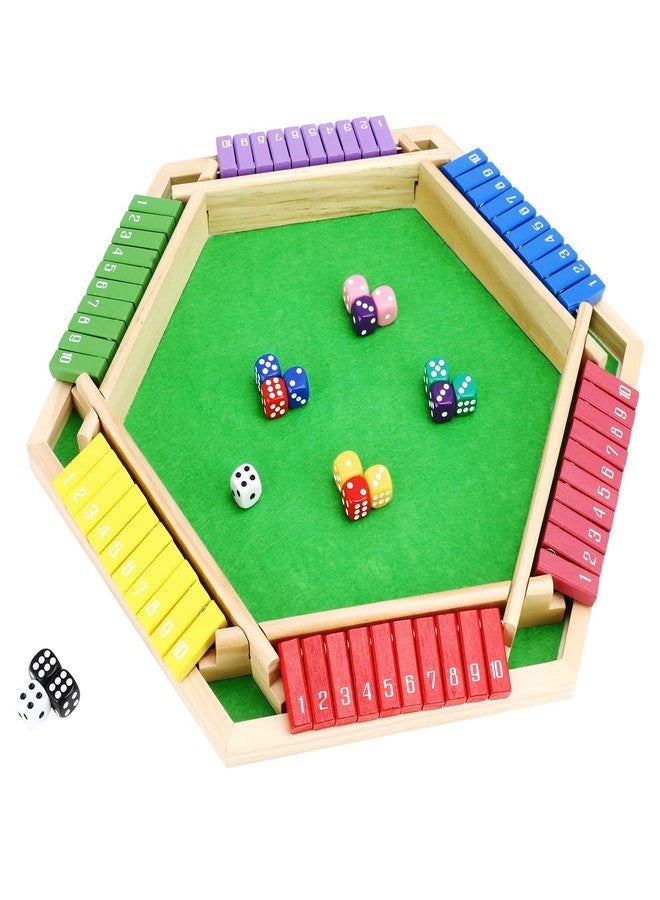 Guiqulai Shut The Box Game for 6 Players - Wooden Board Tabletop Family Math Game with 12+4 Dice - Image 1