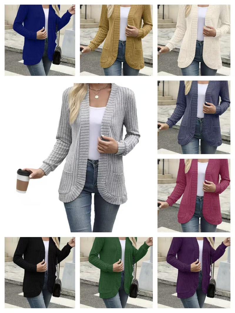 2024 Autumn New Explosions Solid Color Pit Scrub Casual Stitching Long Sleeve Cardigan Jacket - Image 2