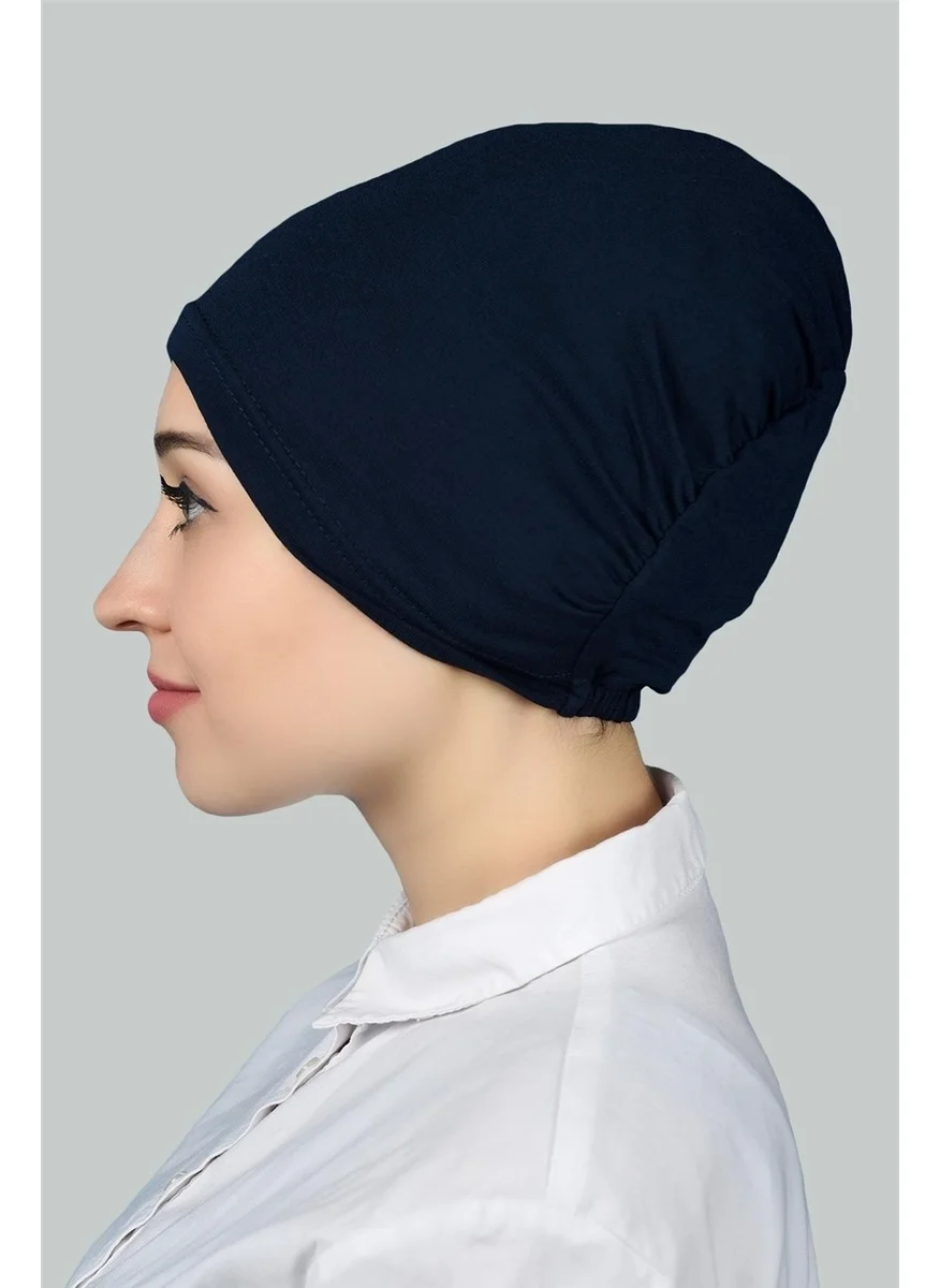 التوبة Ready-made Practical Snap-on Elastic Hijab Bonnet - Navy Blue