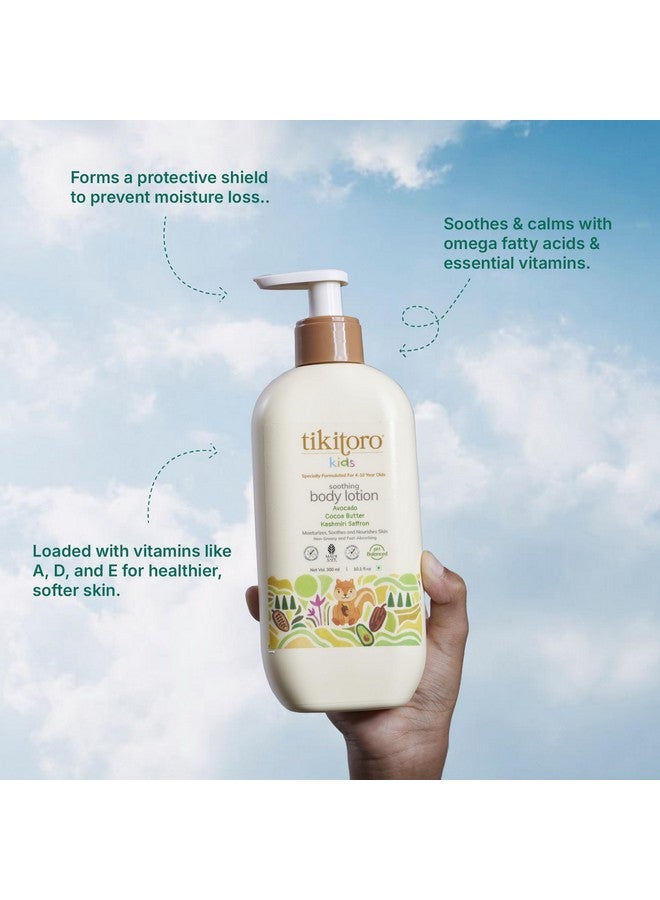 Tikitoro Kids Soothing Body Lotion | Pediatrician Approved | Moisturizes, Soothes & Nourishes Skin |100% Vegan with Avocado, Cocoa Butter, Kashmiri Saffron Extract |Daily Use (Age: 4+ Years) (300 x 1) - Image 3