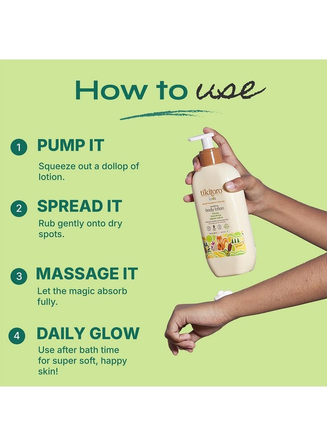 Tikitoro Kids Soothing Body Lotion | Pediatrician Approved | Moisturizes, Soothes & Nourishes Skin |100% Vegan with Avocado, Cocoa Butter, Kashmiri Saffron Extract |Daily Use (Age: 4+ Years) (300 x 1) - Image 4