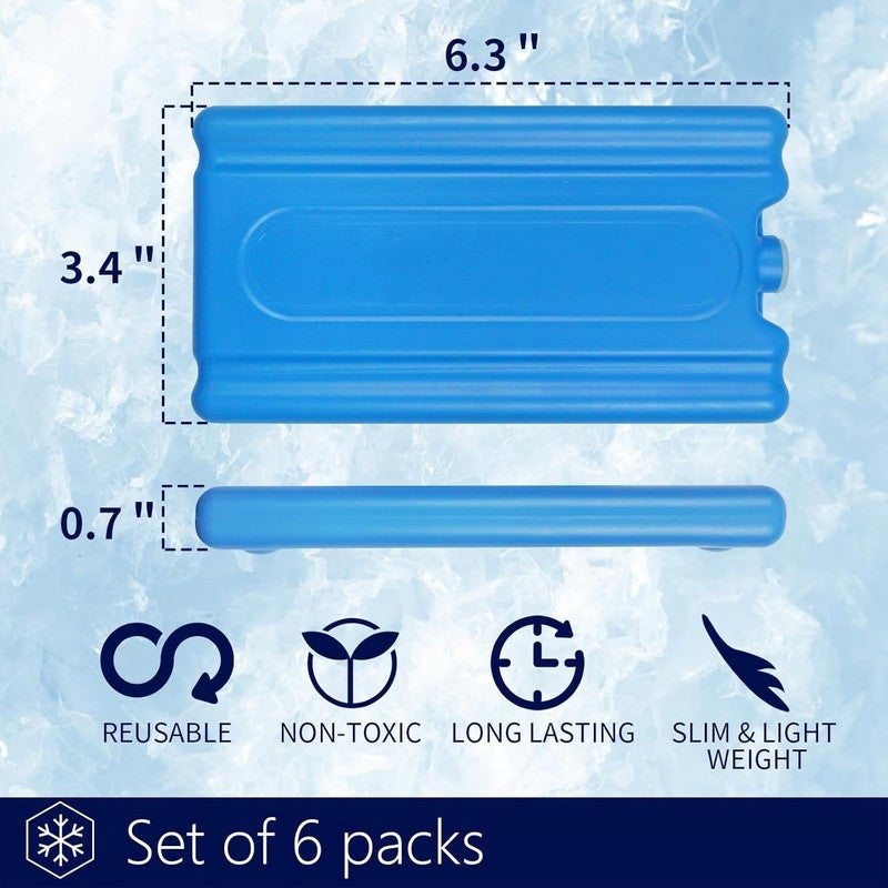 DEXO 6-Piece Reusable Ice Packs for Cooler & Lunch Bags – Long-Lasting Slim Gel Freezer Packs for Work, School, Picnic, Camping & Travel - Image 2