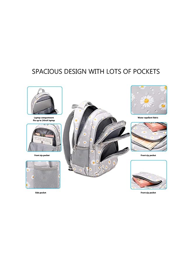 PROMASS Daisy Printed Backpacks With Lunch Pack Pencil Case 3pcs, Water Resistant Lightweight Bookbag For Middle School - Image 4