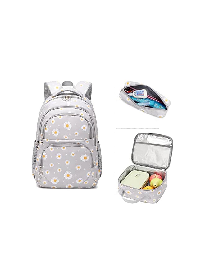 PROMASS Daisy Printed Backpacks With Lunch Pack Pencil Case 3pcs, Water Resistant Lightweight Bookbag For Middle School - Image 5