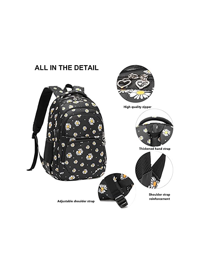 PROMASS Daisy Printed Backpacks With Lunch Pack Pencil Case 3pcs, Water Resistant Lightweight Bookbag For Middle School - Image 3