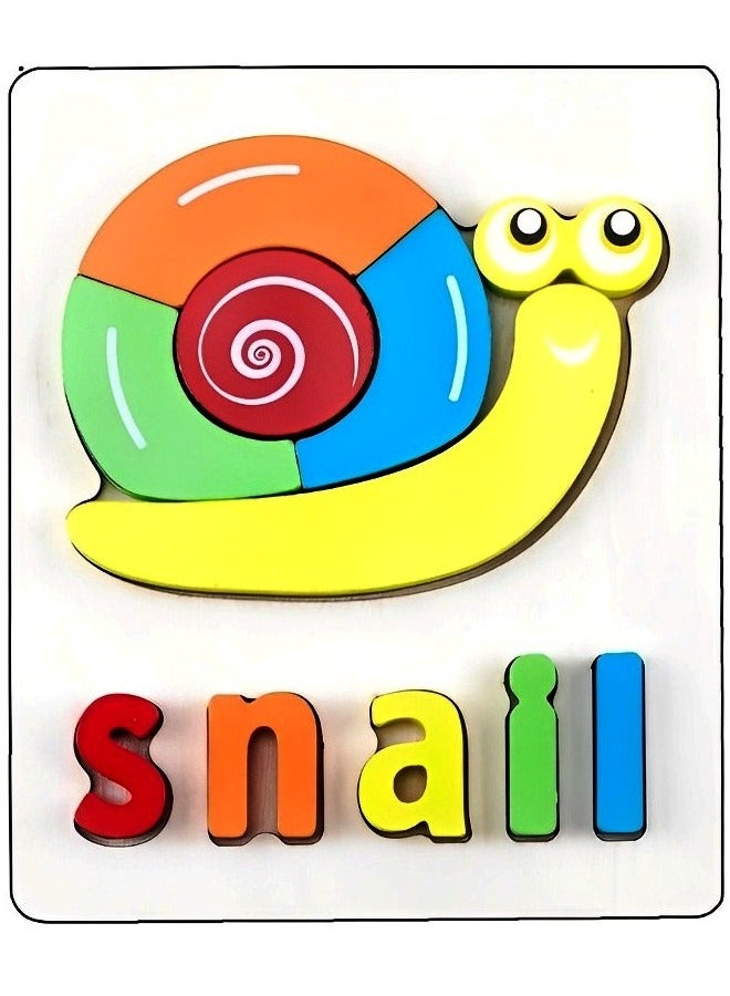 Colorful Wooden 3D Puzzles, Shape Design with Names, Teacher Parents Early Learning Support Tools, Attractive Colors and Patterns, Montessori Motor Skill Develop Toys, Ideal Kids Gift (Snail Shape) - Image 1