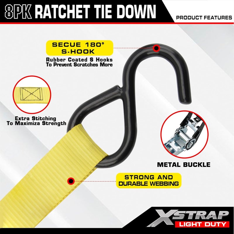 XSTRAP STANDARD Ratchet Tie Down Straps - 8 Pack - Image 5