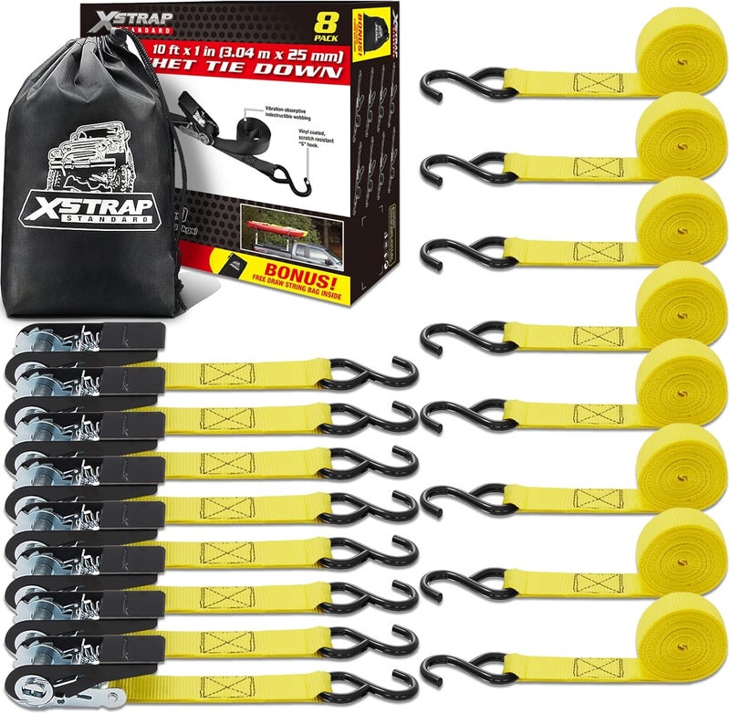 XSTRAP STANDARD Ratchet Tie Down Straps - 8 Pack - Image 1