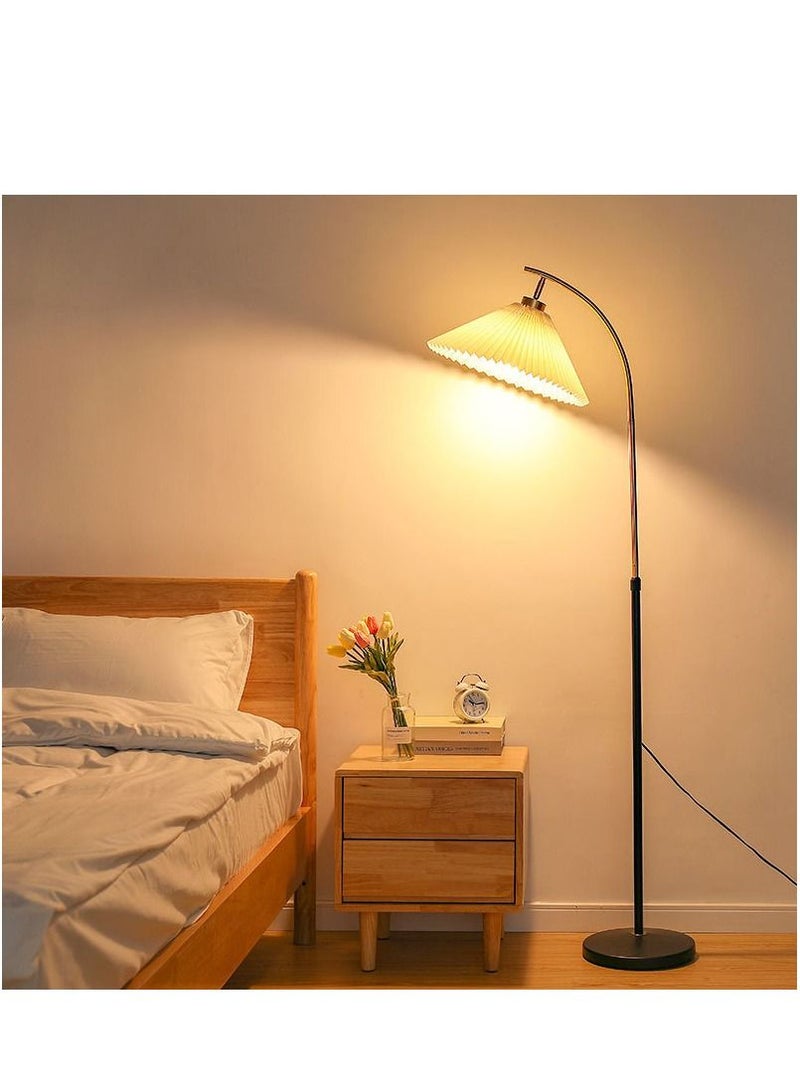 XiuWoo Modern Floor Lamp Standing Lamp with Pleated Lampshade, Over Couch Tall Reading Light, LED Floor Lamp for Bedroom, Living Room, Office Golden/Black 171x41 cm  - Image 3
