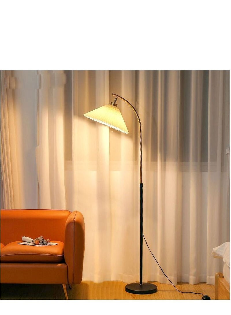 XiuWoo Modern Floor Lamp Standing Lamp with Pleated Lampshade, Over Couch Tall Reading Light, LED Floor Lamp for Bedroom, Living Room, Office Golden/Black 171x41 cm  - Image 2