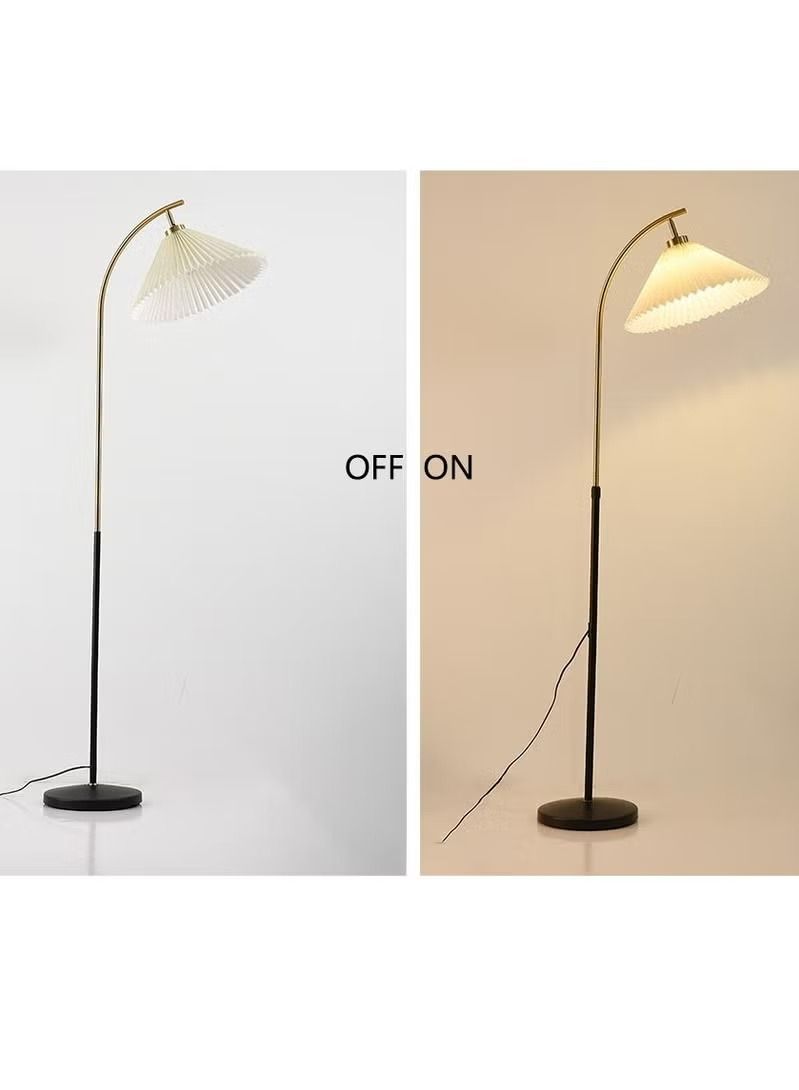 XiuWoo Modern Floor Lamp Standing Lamp with Pleated Lampshade, Over Couch Tall Reading Light, LED Floor Lamp for Bedroom, Living Room, Office Golden/Black 171x41 cm  - Image 5