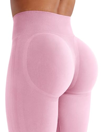 VOYJOY Mini Flared Impact Leggings for Women 30" Seamless Hidden Scrunch Butt Lift Workout Legging Flare Bootcut Yoga Pants Pink - Image 5