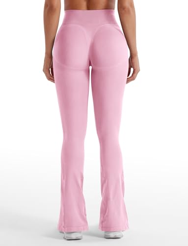 VOYJOY Mini Flared Impact Leggings for Women 30" Seamless Hidden Scrunch Butt Lift Workout Legging Flare Bootcut Yoga Pants Pink - Image 4