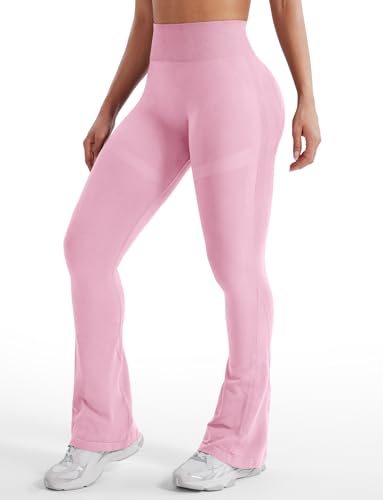 VOYJOY Mini Flared Impact Leggings for Women 30" Seamless Hidden Scrunch Butt Lift Workout Legging Flare Bootcut Yoga Pants Pink - Image 3