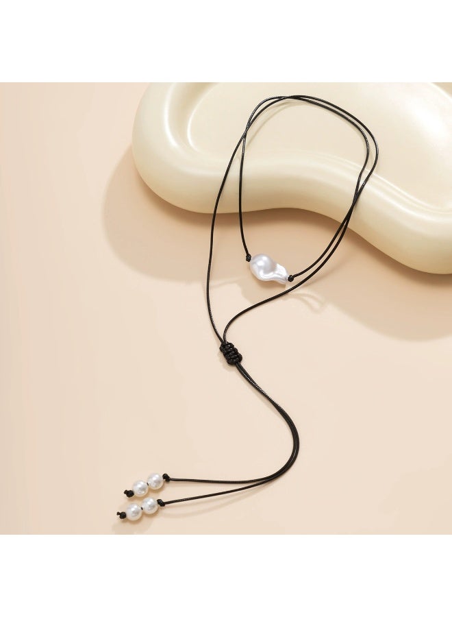 Goolsky قلادة تشوكر لؤلؤة بوهيمية للنساء – قلادة من لؤلؤ مزيف مع حبل شمعي وخرز، خفيفة الوزن ومضادة للتأكسد، ملابس بوهيمية/شاطئية لصيف 2023 - Image 3