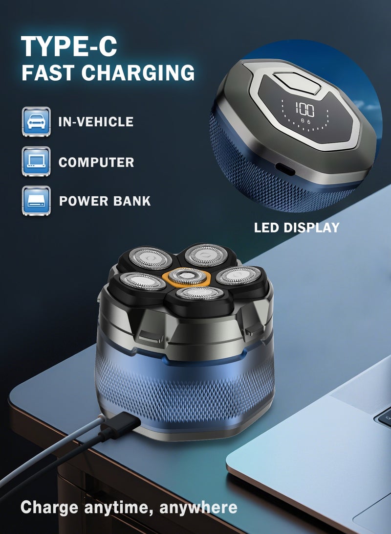 SMARTX Electric Razor for Men, Multifunctional Bald Head Shaver Grooming Kit, Bald Head Razor 6D Blade Double Track Flexible, Professional Men's Bald Hair Clipper IPX7 Cordless Bald Electric Shaver Beard, Dry and Wet Use - Image 3