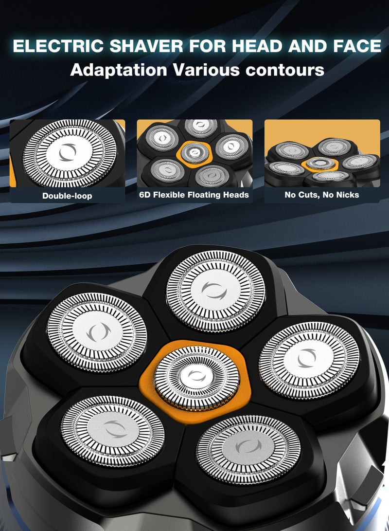 SMARTX Electric Razor for Men, Multifunctional Bald Head Shaver Grooming Kit, Bald Head Razor 6D Blade Double Track Flexible, Professional Men's Bald Hair Clipper IPX7 Cordless Bald Electric Shaver Beard, Dry and Wet Use - Image 5