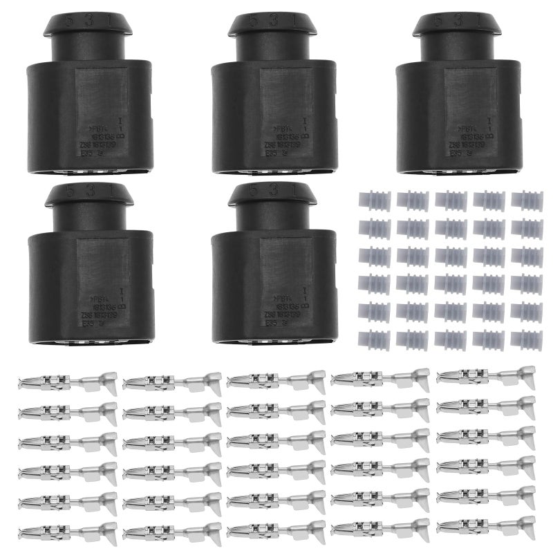 ECSiNG 5PCS 6 Pin Car Sensor Female Connector Socket Repair Kit 1J0973713 with Terminals and Sealing Plugs for Automotive Sensor Applications
