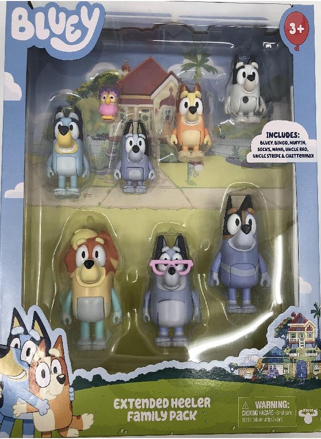 BLUEY - Bluey, Extended Heeler Family Pack, 2.5-3 inch Figures, Bingo, Socks, Muffin, Uncle Stripe, Uncle Rad, Nana and Chattermax, Preschool, Toys for Kids, Ages 3+ - Image 1