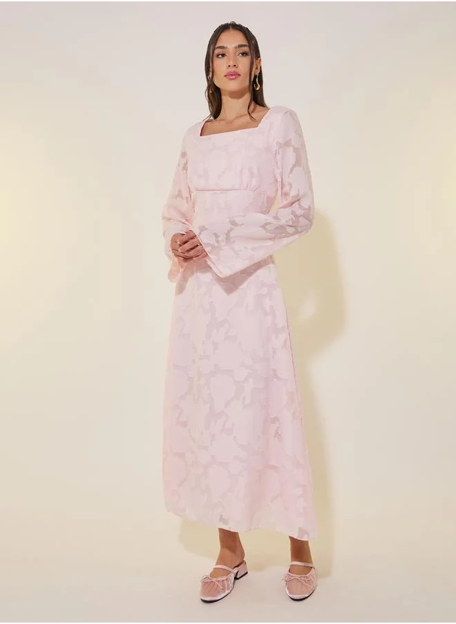 ستايلي Jacquard Square Neck Midi Dress