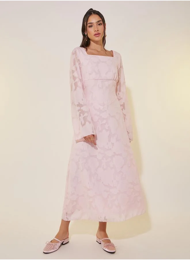 ستايلي Jacquard Square Neck Midi Dress