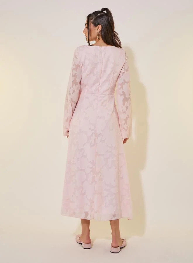 Take Two Take Two Jacquard Square Neck Midi Dress