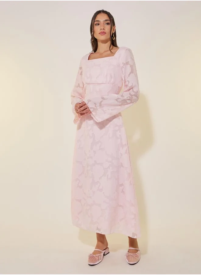 تايك تو Take Two Jacquard Square Neck Midi Dress